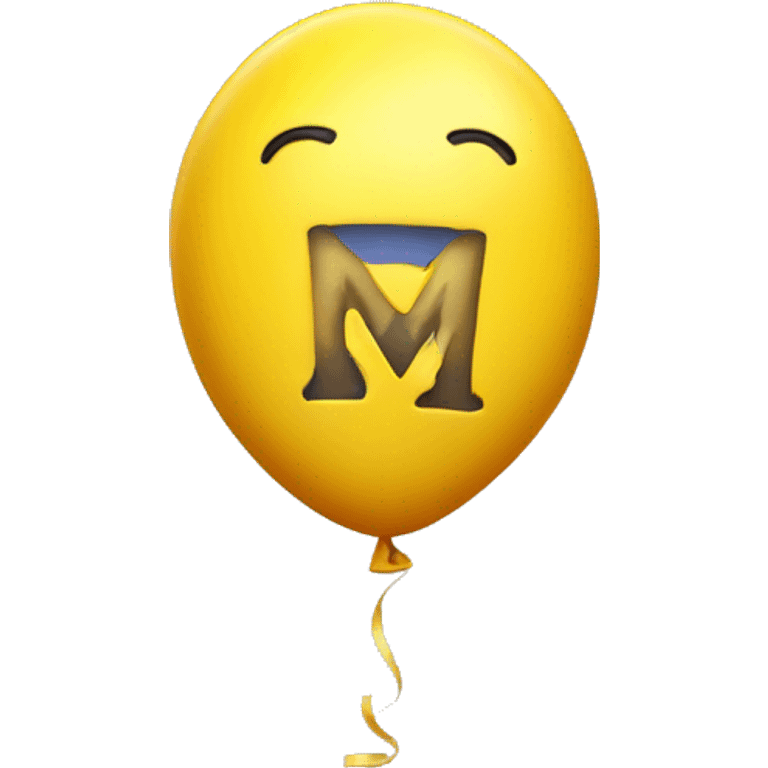 yellow bouncy balloon with letter M instead of handles, with holes like cheese emoji