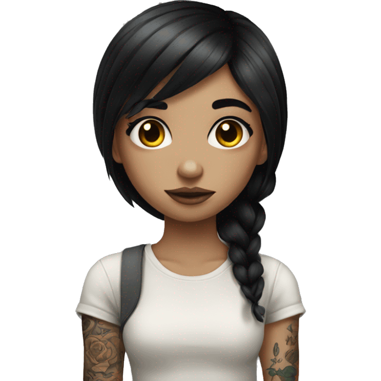 Pale black haired girl with tattoos on body emoji