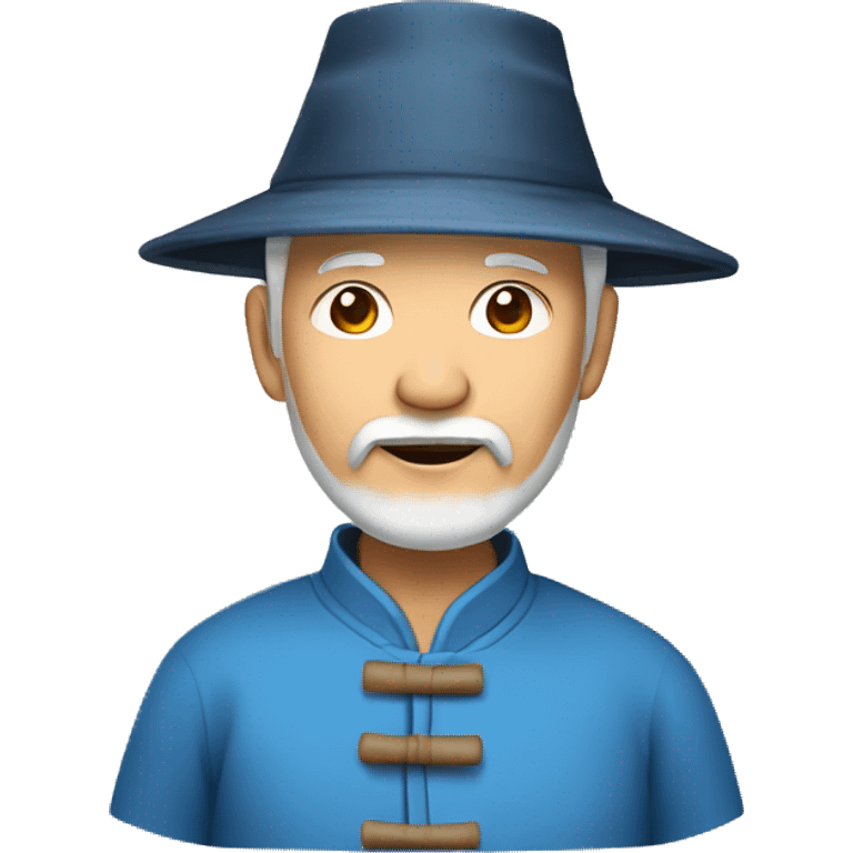 Old Chinese man with traditional Chinese hat with a beard blue shirt emoji