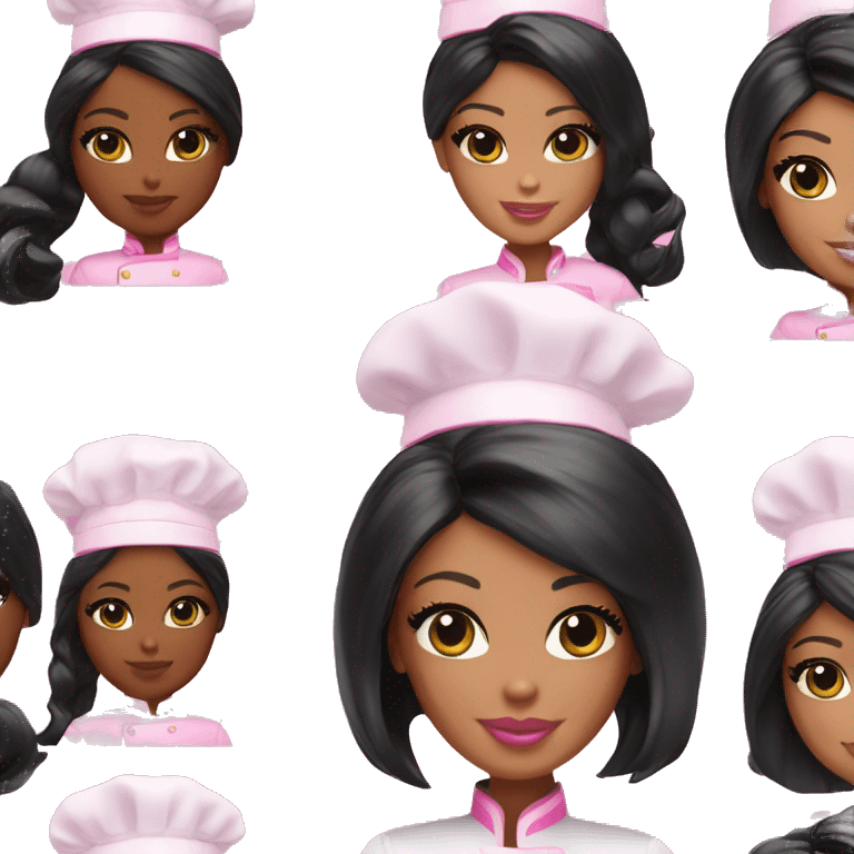 Barbie chef black hair pink and gold chef hat emoji