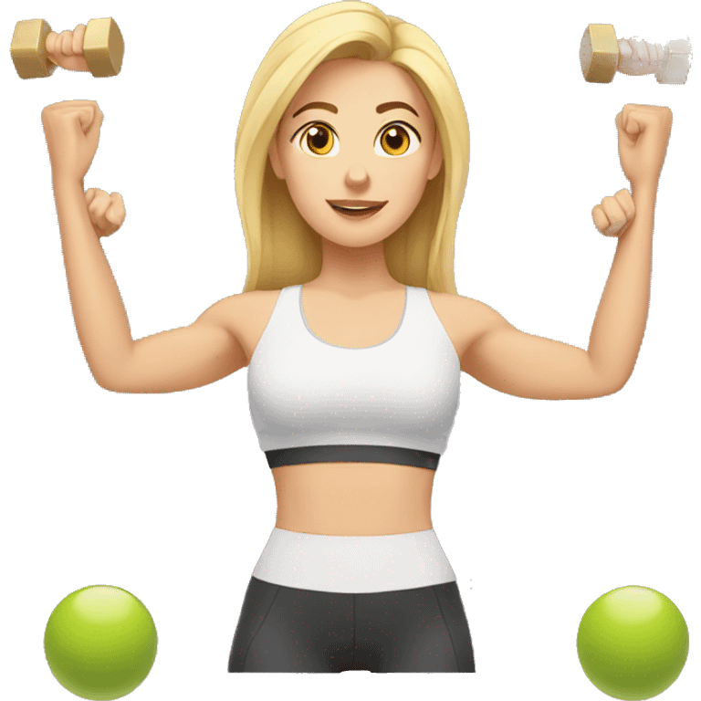 a blonde woman with brown eyes doing physical exercises emoji