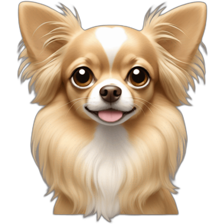 a long haired chihuahua color beige with a withe stripe on the forehead emoji