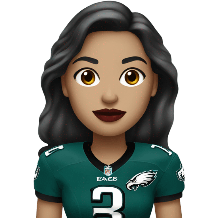  White skin female dark hair red lips wearing Philadelphia Eagles jersey emoji