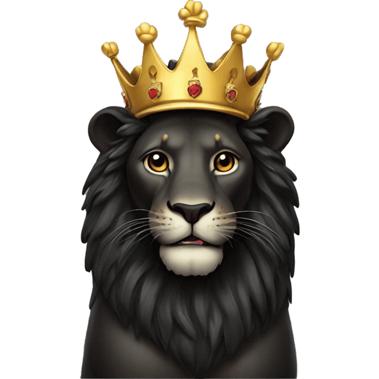 A Black lion with a gold crown on the hat. eating a slice pizza emoji