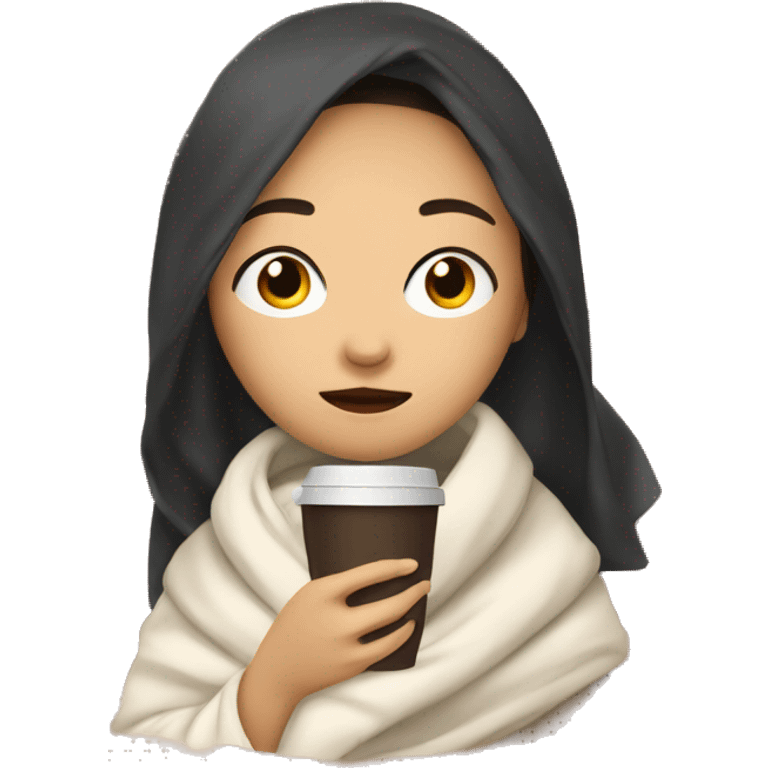 asian girl inside a blanket sipping coffee eyes closed emoji