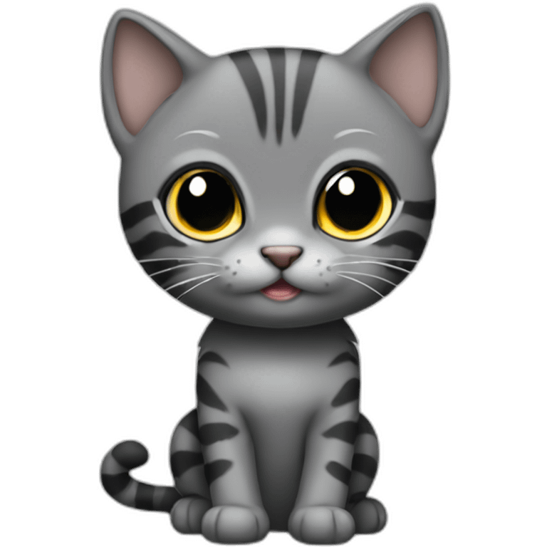 full body grey and black playful baby skinny cat emoji