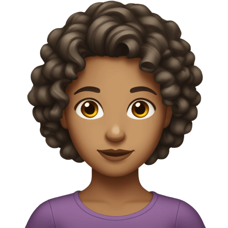 girl with tanned skin, curly long very dark brown hair and brown eyes. emoji