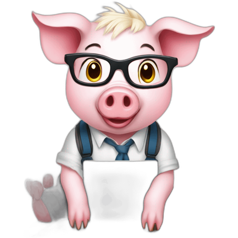 A cute little geeky pig typing on a MacBook Pro  emoji