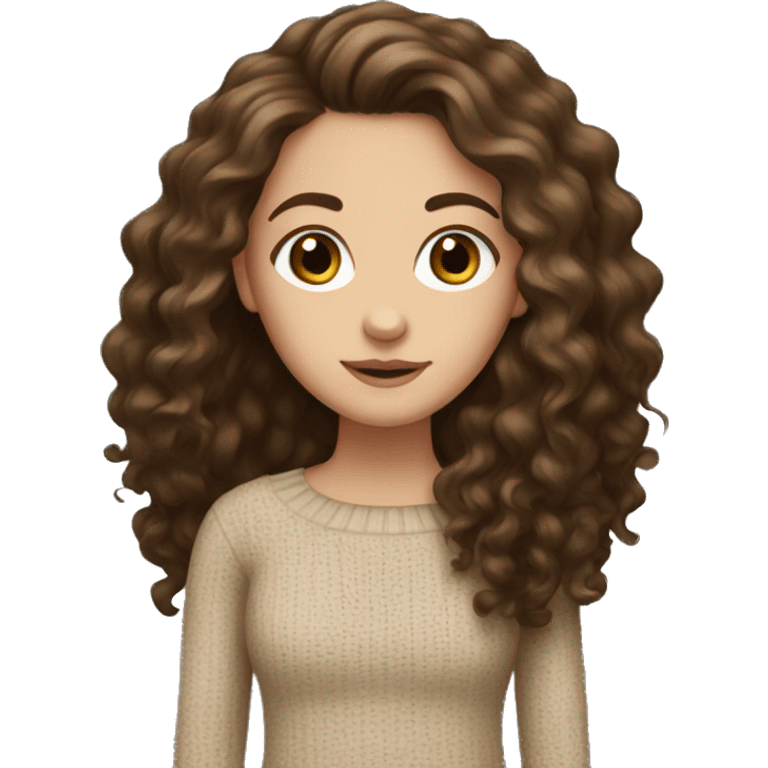 A white girl with long dark brown curly hair and a brown jumper emoji