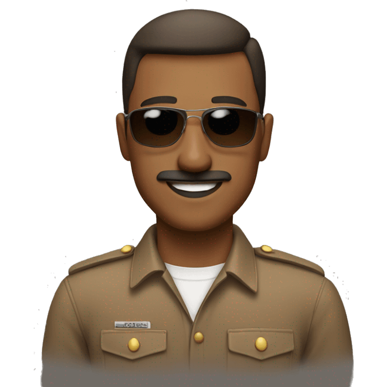 smiling man with a short haircut and short mustache wearing a brown uniform and sunglasses emoji