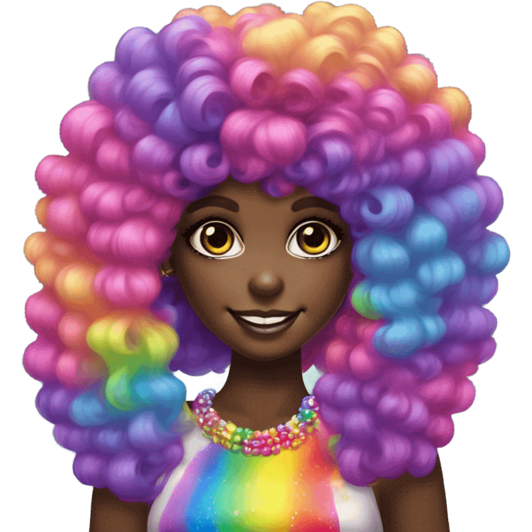 Lisa frank dark skin girl with rainbow Afro with headband pearls emoji