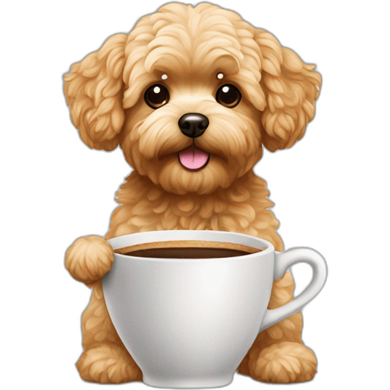 golden maltipoo with a cup of coffee  emoji