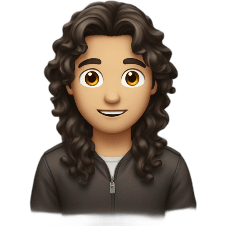 boy with long dark brown wavy hair emoji