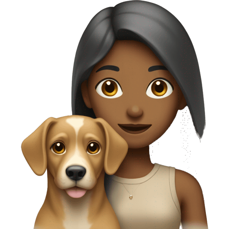 A girl going out with a beige dog emoji