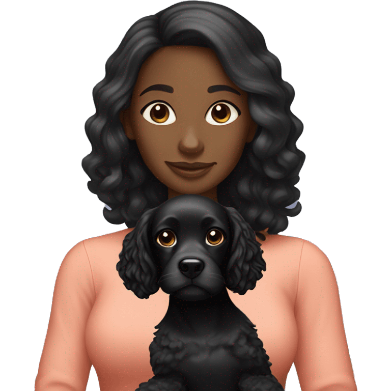 Black woman holding black cocker spaniel emoji