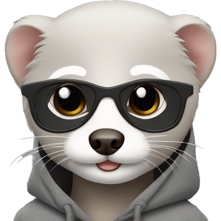 ferret with black thin glasses in gray hoodie emoji