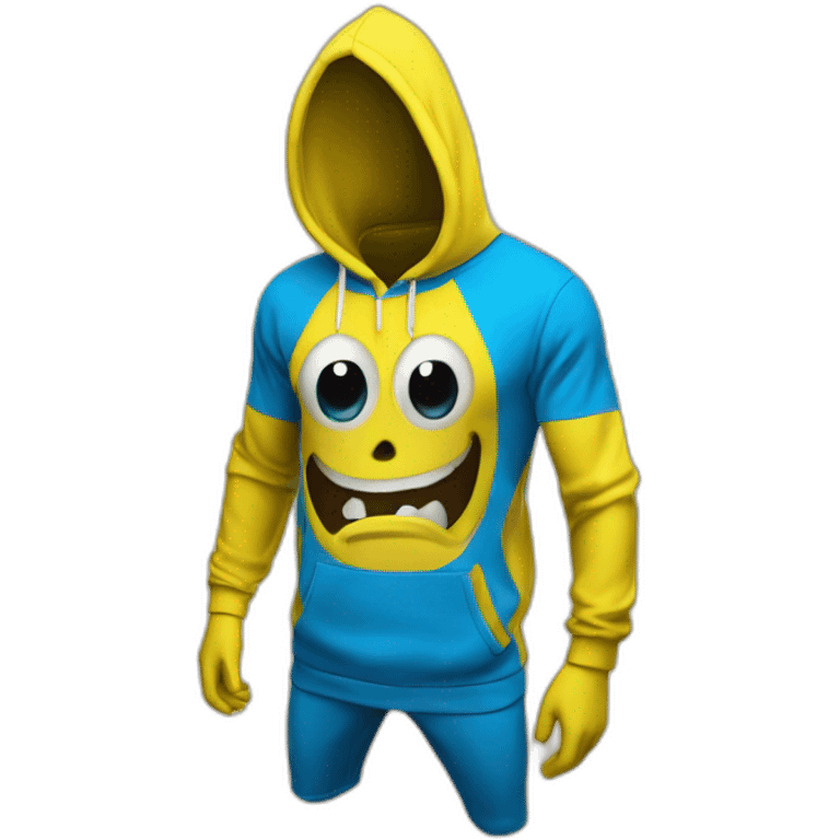 banana dominus hoodie, yellow with blue scary eyes emoji