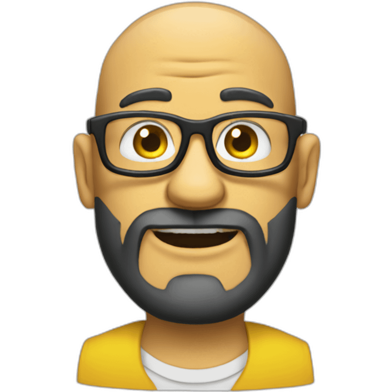 Tattooed bald man with beard and glasses like the Simpsons emoji