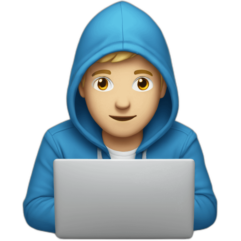 White Young man with a blue hood behind his laptop opened emoji