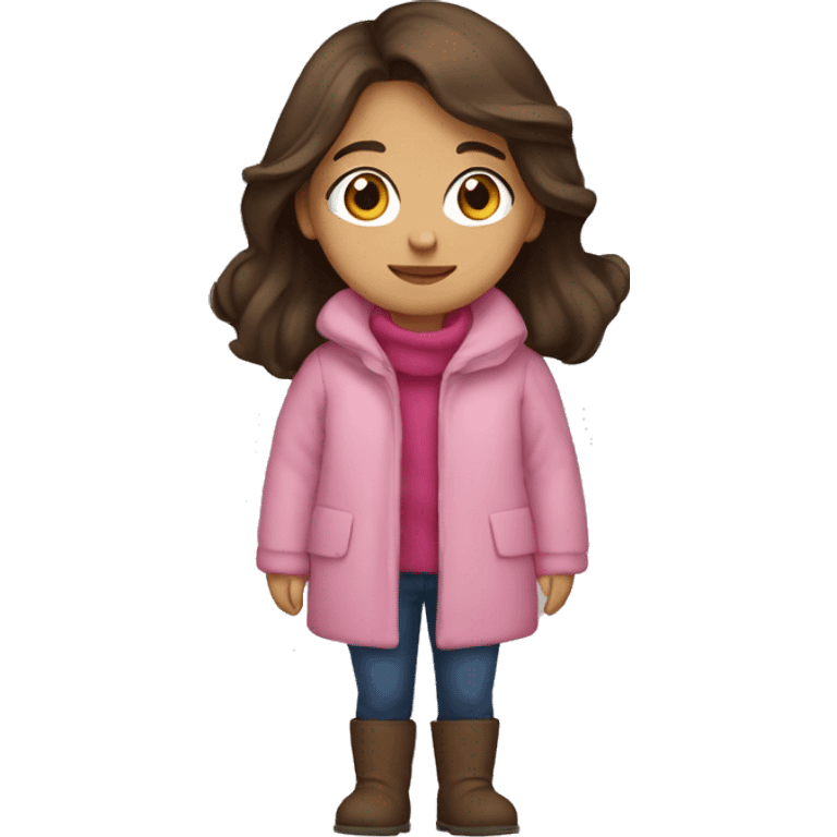 winter, christmas, hispanic, long brown hair, girl, brown eyes, child, full body,  pink coat emoji