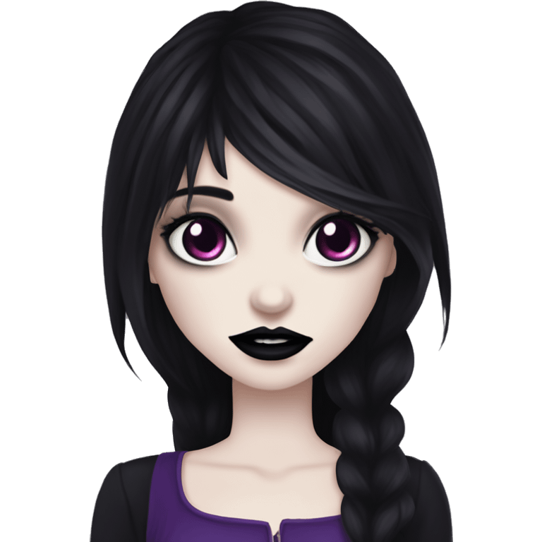 Elissabat -long-hair-dark-black-and-black-vampire-goth-makeup-pinkeyes-romanticgothcloses- emoji