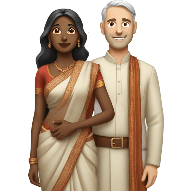 Indian woman wearing sari with white man emoji