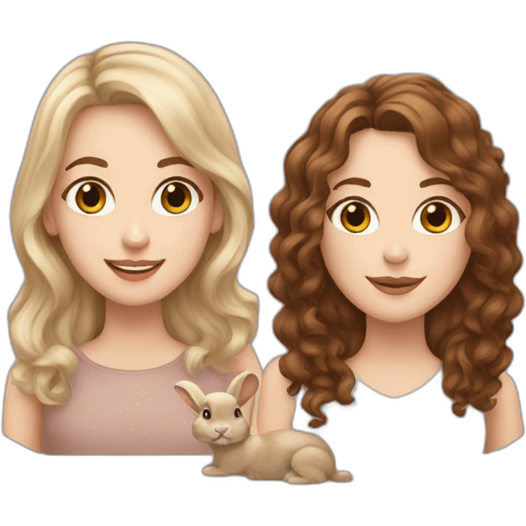 a white girl with brown hair and a white girl with brown curly hair and a beige rabbit emoji