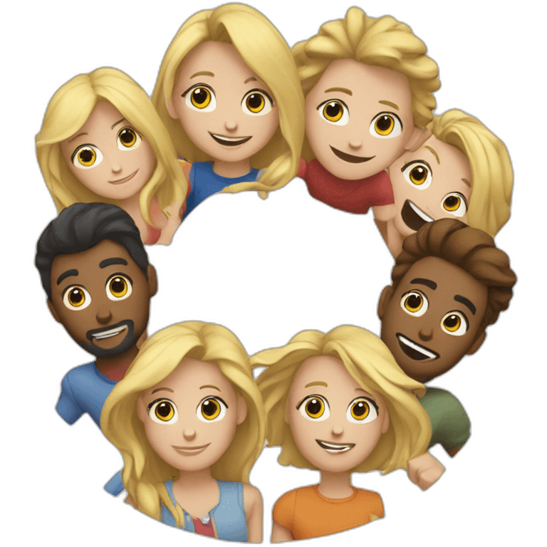 seven guys in a circle behind a blonde girl emoji