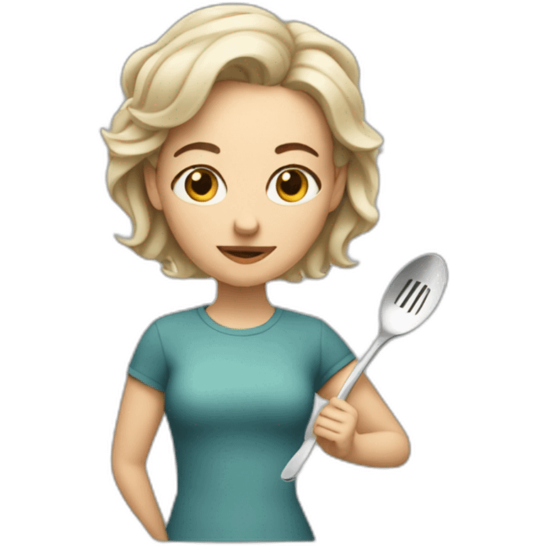 White woman with spoon emoji