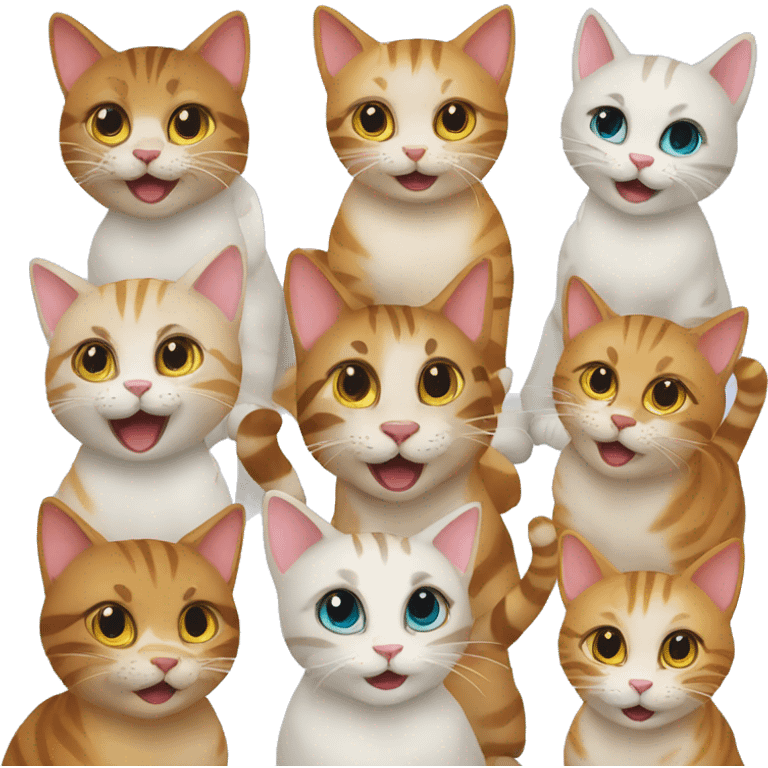 nine happy cats at a party emoji