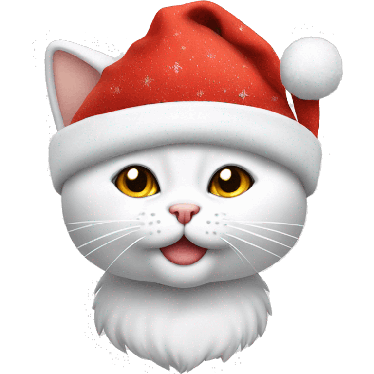 Gato blanco con gorro de navidad emoji