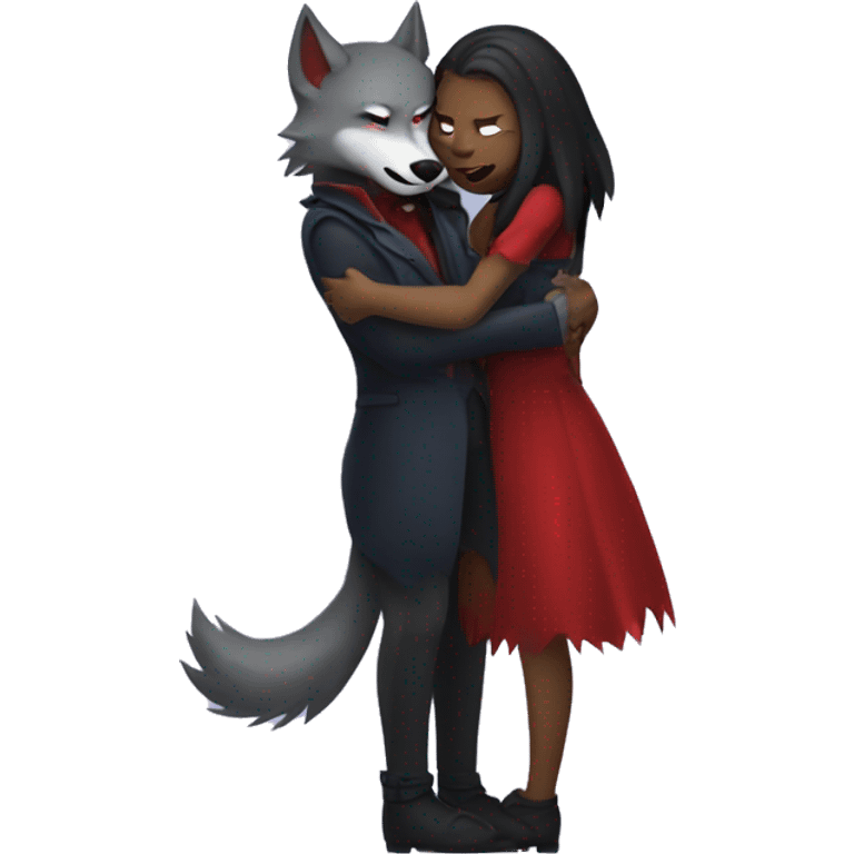 Create a wolf animal hugging a vampire girl emoji