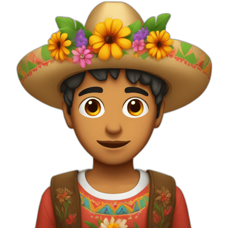 Mexican boy with flowers in his head emoji