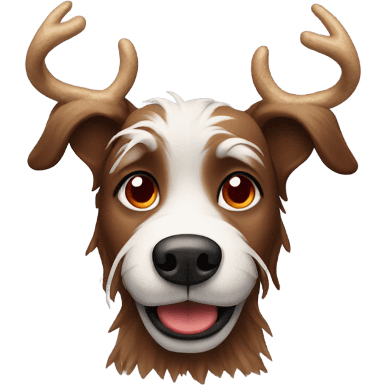 Brown scraggly dog with Christmas antler and red nose  emoji