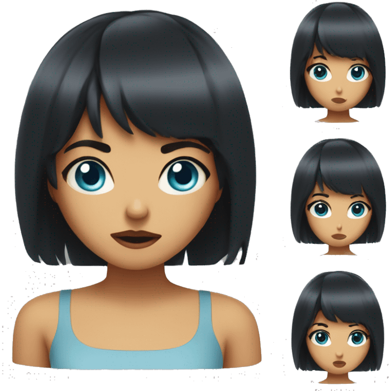 woman with peach skin with medium length black hair with bangs and blue eyes who is angry emoji