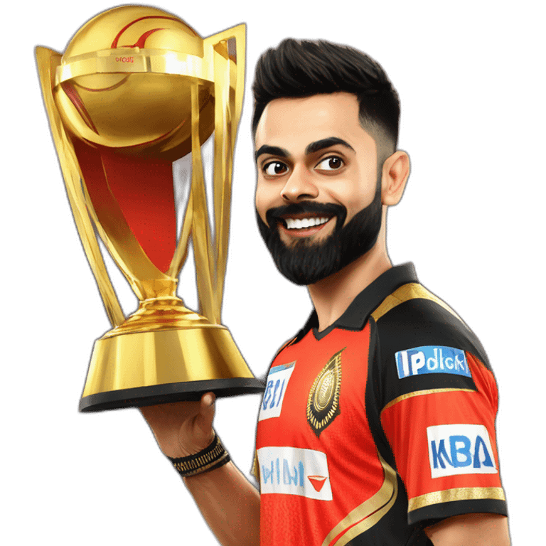 virat kholi in rcb jersy with ipl cup  emoji