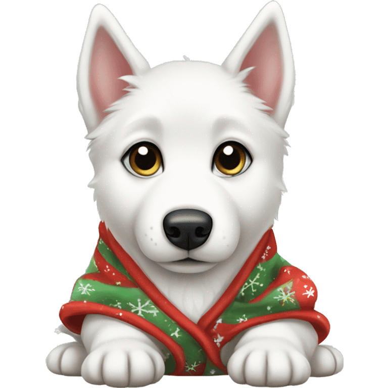 White Australian Husky Puppy Wearing Christmas Pajamas  emoji