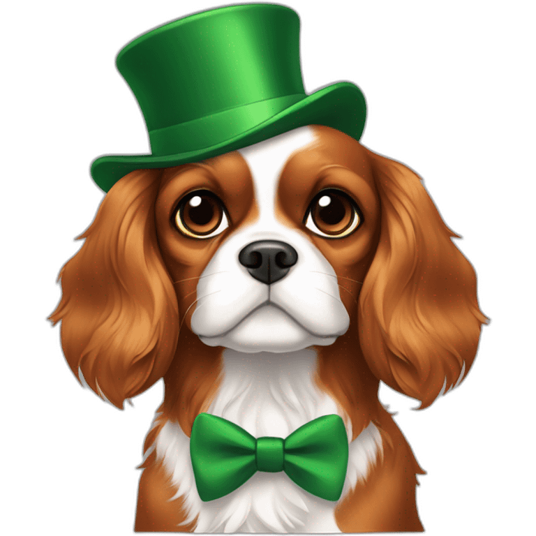 cavalier king charles spaniel with green hat and green bowtie emoji