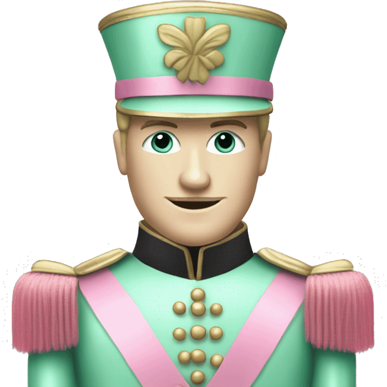 Realistic full body Caucasian pastel mint green and pink nutcracker soldier.  emoji