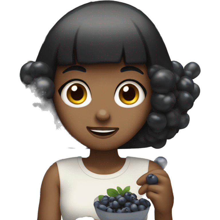 tan girl with black bangs eating blueberries emoji