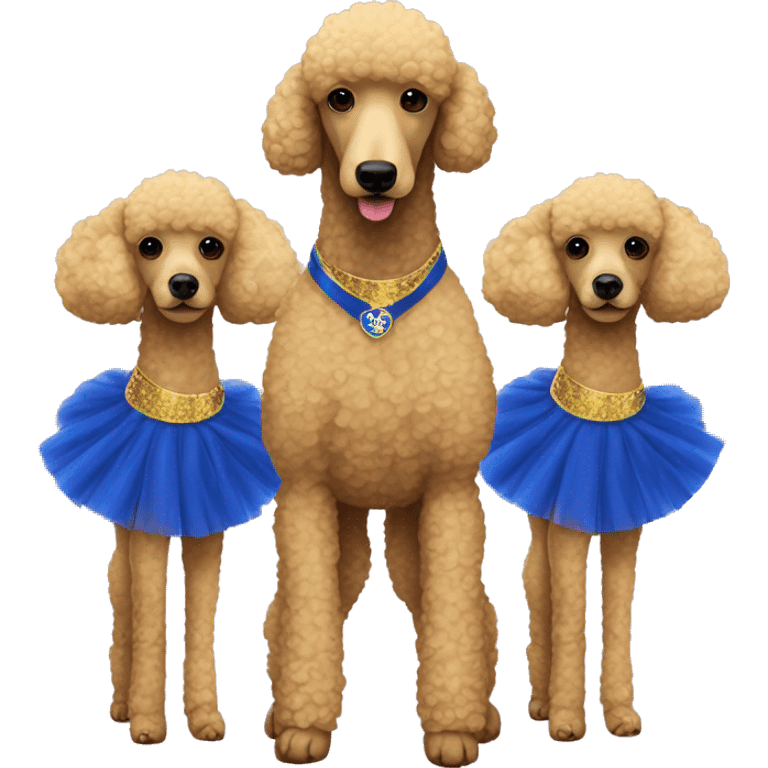 Aerobic poodles with royal blue and gold tutu with poodles on it emoji