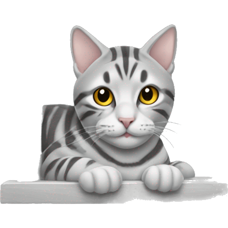 Silver tabby cat window emoji