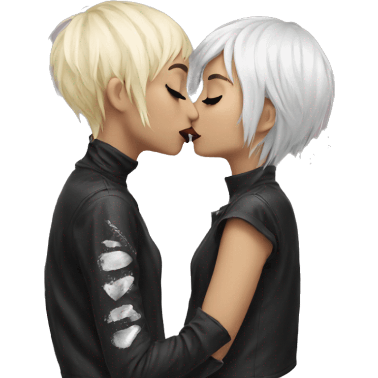 two emo women kissing, beautiful, aesthetic emoji