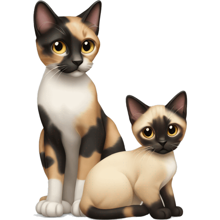 Calico cat and siamese kitten  emoji