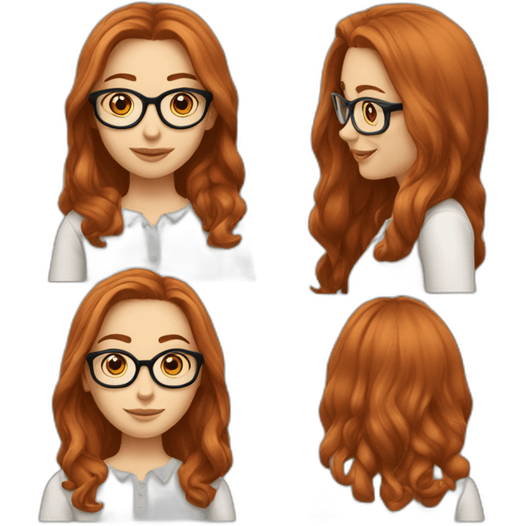 White-girl-with-long-hair-red-head-eyes-brown-wearing-glasses-blouse-formal-white emoji