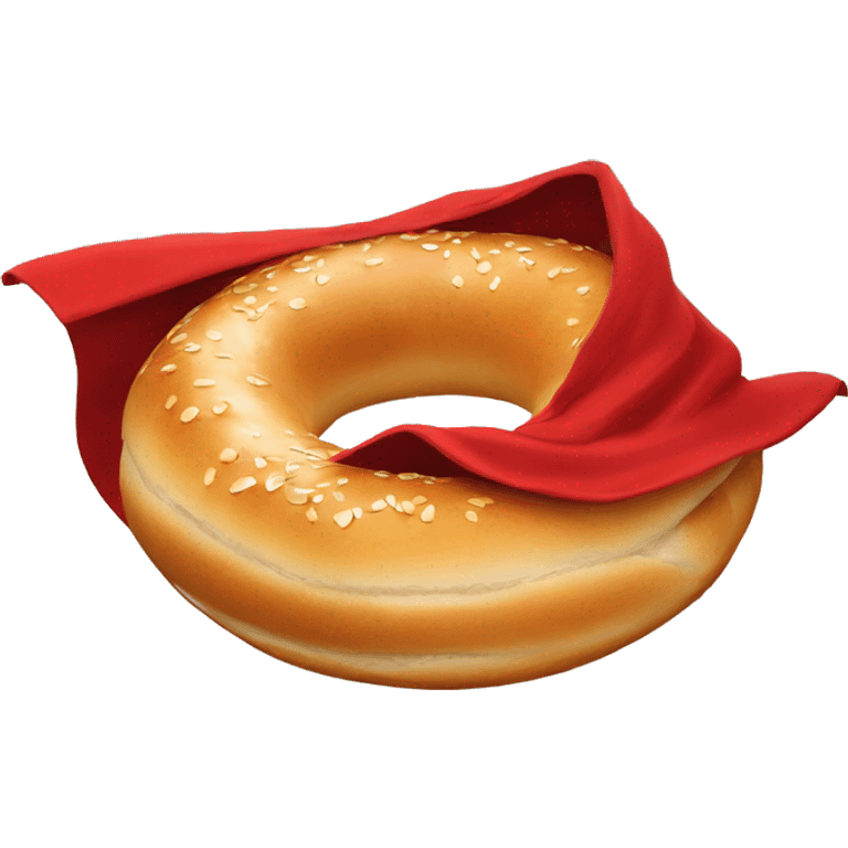 bagel with a red cape flying to the right emoji