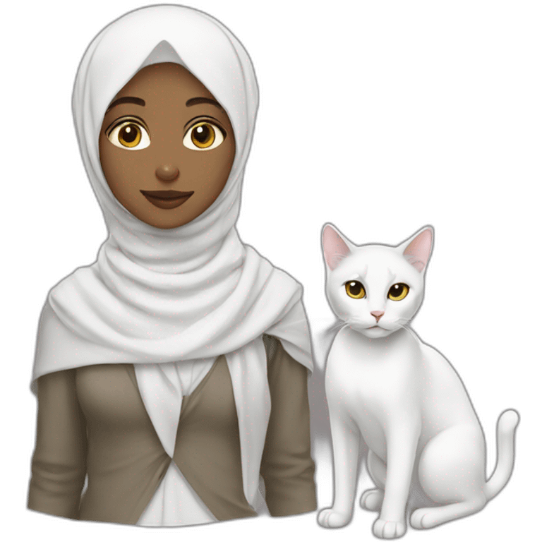 A girl in hijab with white cat emoji