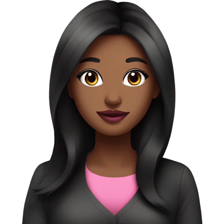 Pretty esthetician with long black hair and pink top pretty eyes and pink lipstick emoji