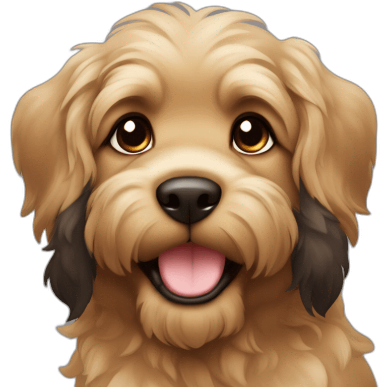 bouvier fawn brown and black puppy face very long hair smiling dark short ears emoji