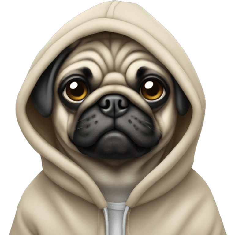 A pug wearing a hoodie emoji